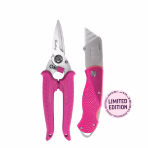 Sterling Pink Black Panther Industrial Snips and Pink Folding Utility Knife Combo Pack