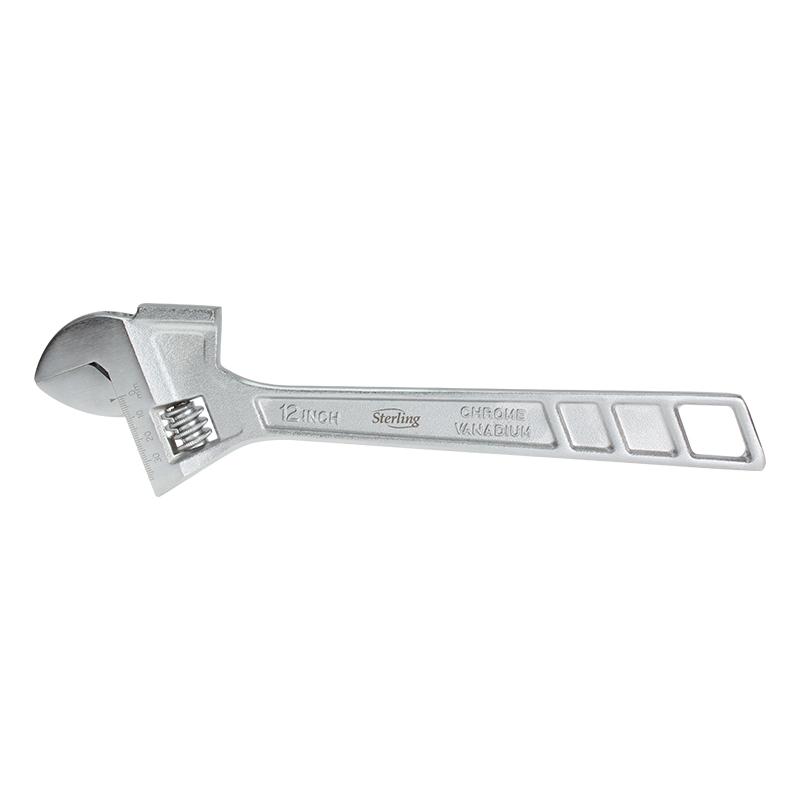 12-inch adjustable wrench (spanner) in silver chrome finish, labeled 'Sterling' and 'Chrome Vanadium'
