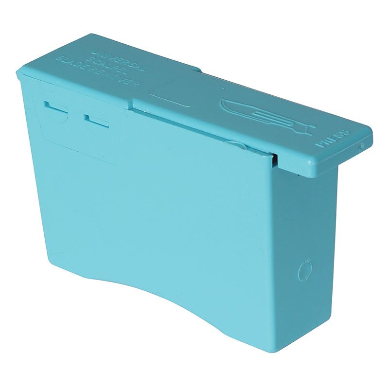 Blue plastic battery storage box with a hinged lid for organizing batteries.