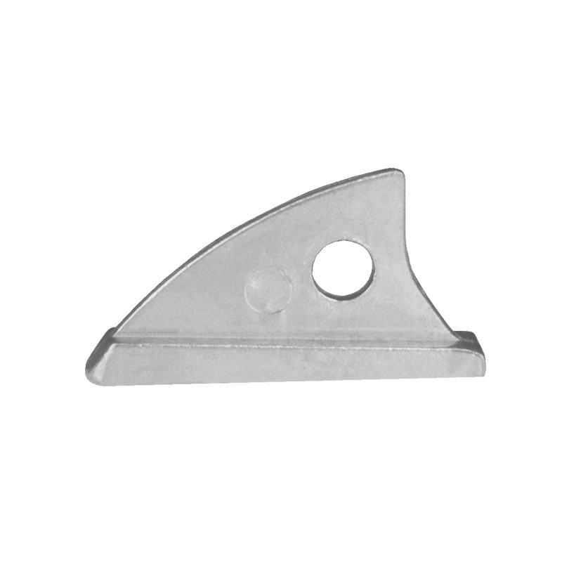 Small curved metal cutting blade with a circular mounting hole, used as a replacement part in a handheld tool.