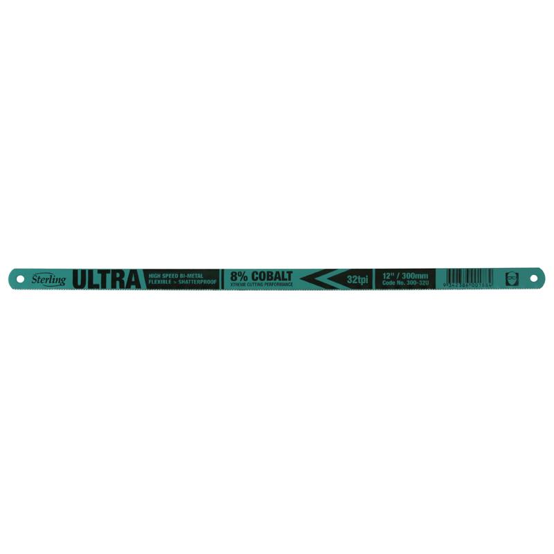 Turquoise 12-inch metal ruler laid flat with 'ULTRA' branding and hole at each end
