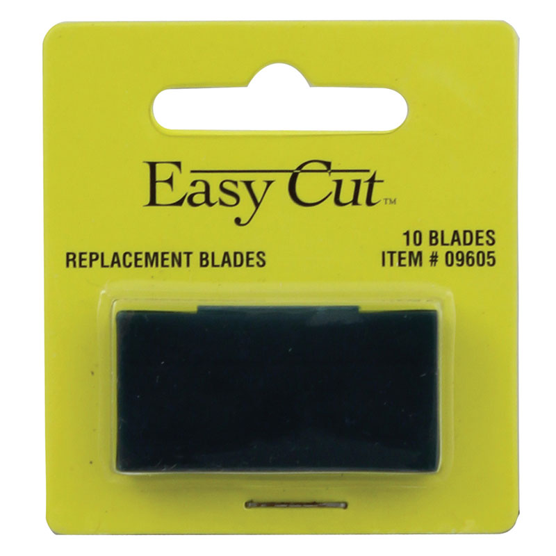 Bright yellow packaging for Easy Cut replacement blades, showing 10 blades inside the plastic blister.