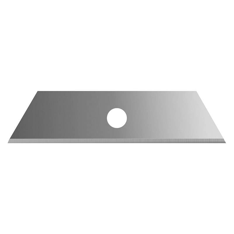 Flat metal blade with a circular hole in the center.