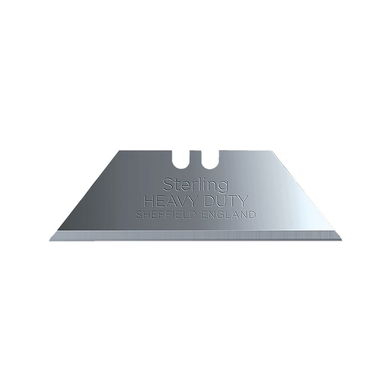 Double-edged metal razor blade with the engraving 'Sterling Heavy Duty Sheffield England'