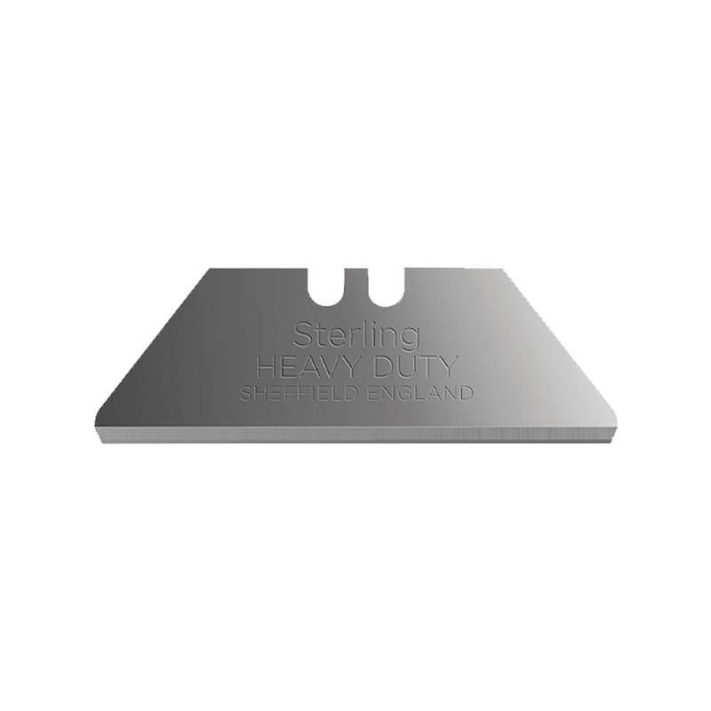 Sterling Heavy Duty razor blade stamped 'Sheffield England' on a metallic blade surface