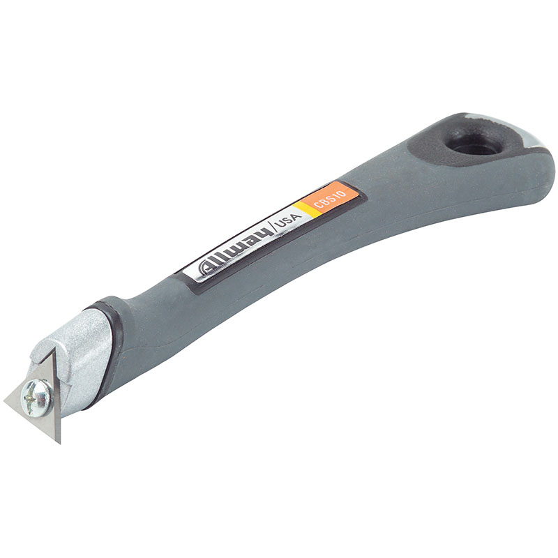 Gray handheld utility knife with a replaceable blade and metal blade holder, labeled Allway USA, used for cutting materials