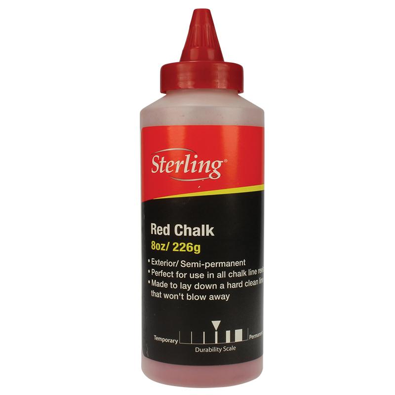 Bottle of Sterling Red Chalk, 8 oz (226 g), with a red cap and black label showing product name
