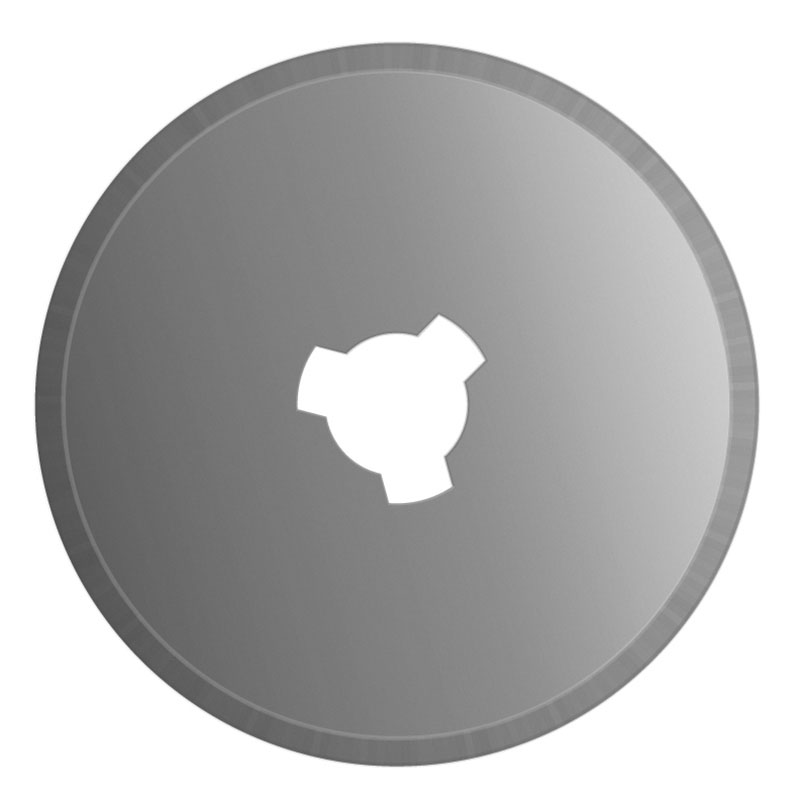 Top‑down view of a circular metal control knob with a white center hub on a gray surface.