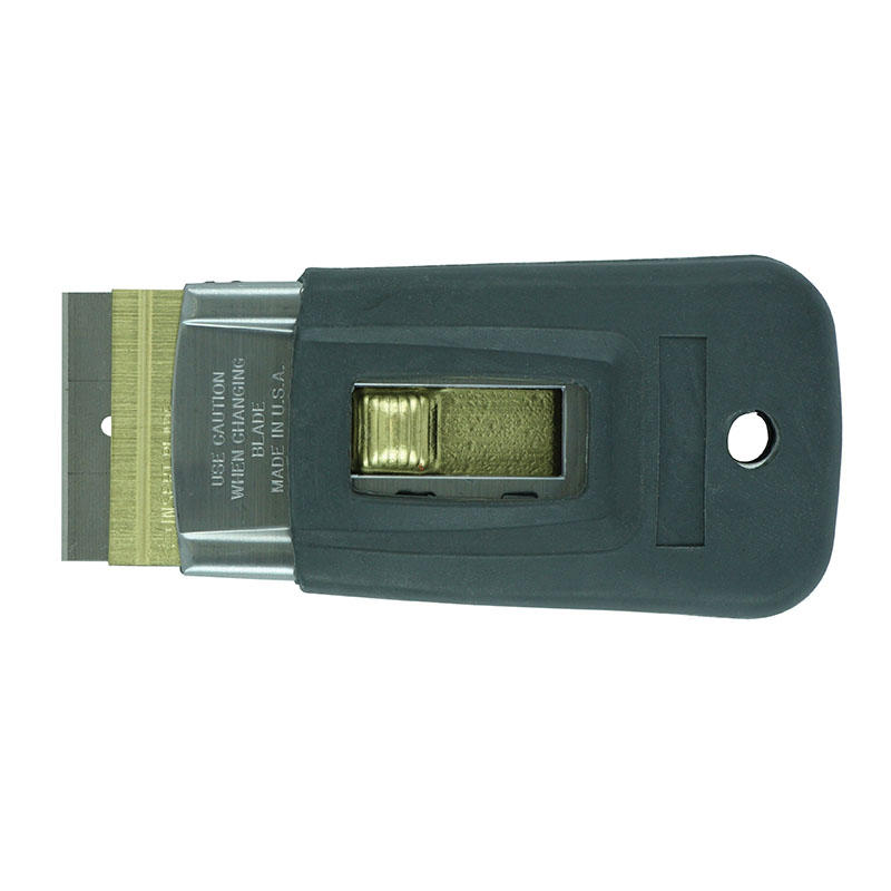 Retractable utility knife with a metal blade extended and a dark plastic handle, likely a snap-off blade tool used for cutting tasks.