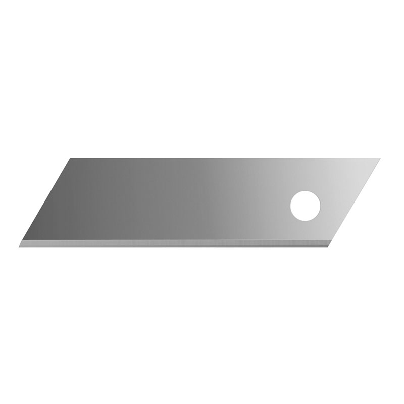 Flat metallic blade with a circular hole near the right end, angled slightly upward to the right.