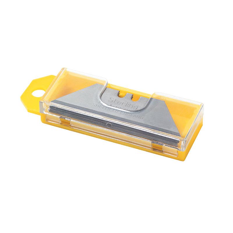 Yellow handheld pencil sharpener with a transparent lid and metal blade
