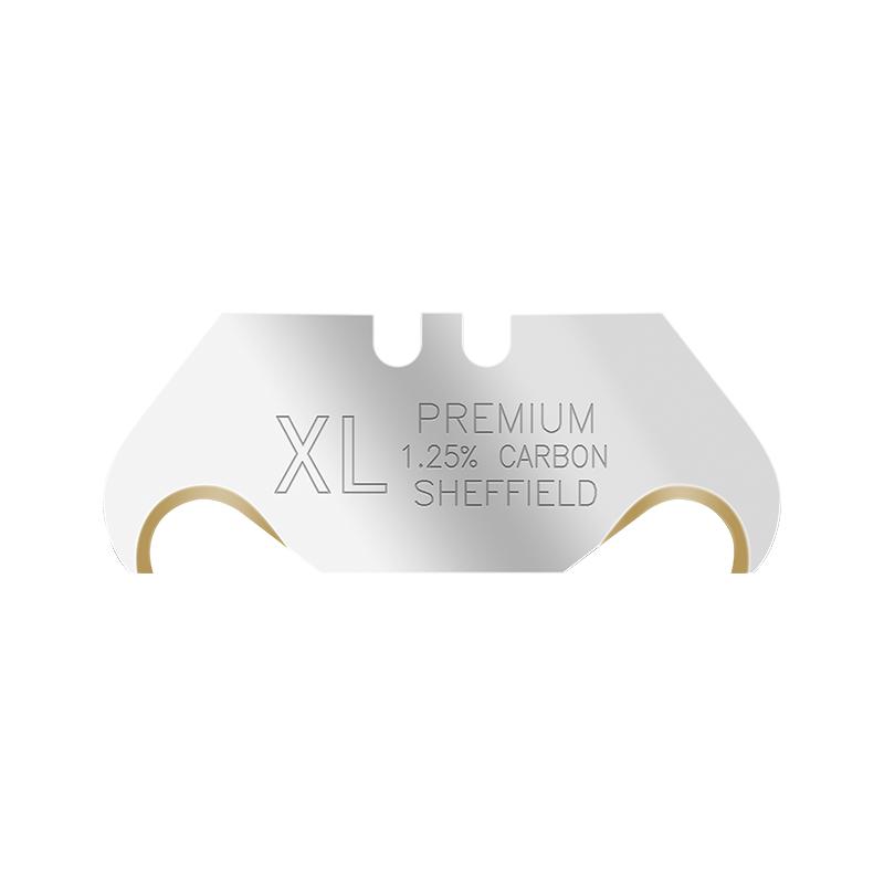 Metal razor blade with ‘XL Premium 1.25% Carbon Sheffield’ engraving