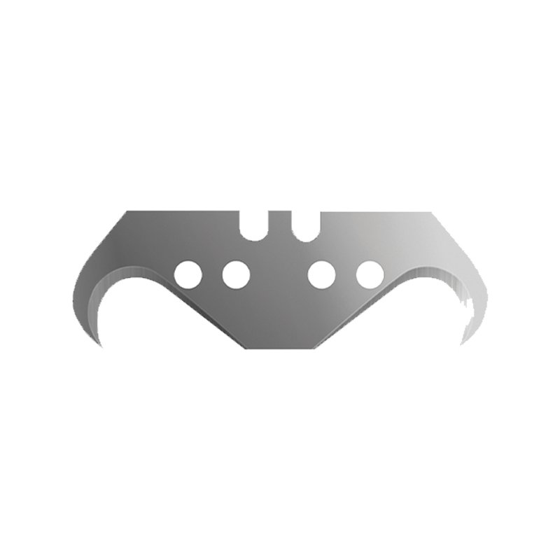 Metal razor blade icon, with curved edges and four holes, on a white background