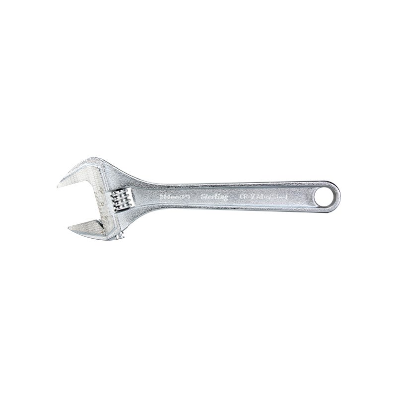 Adjustable wrench with a rotating jaw used to tighten or loosen nuts and bolts