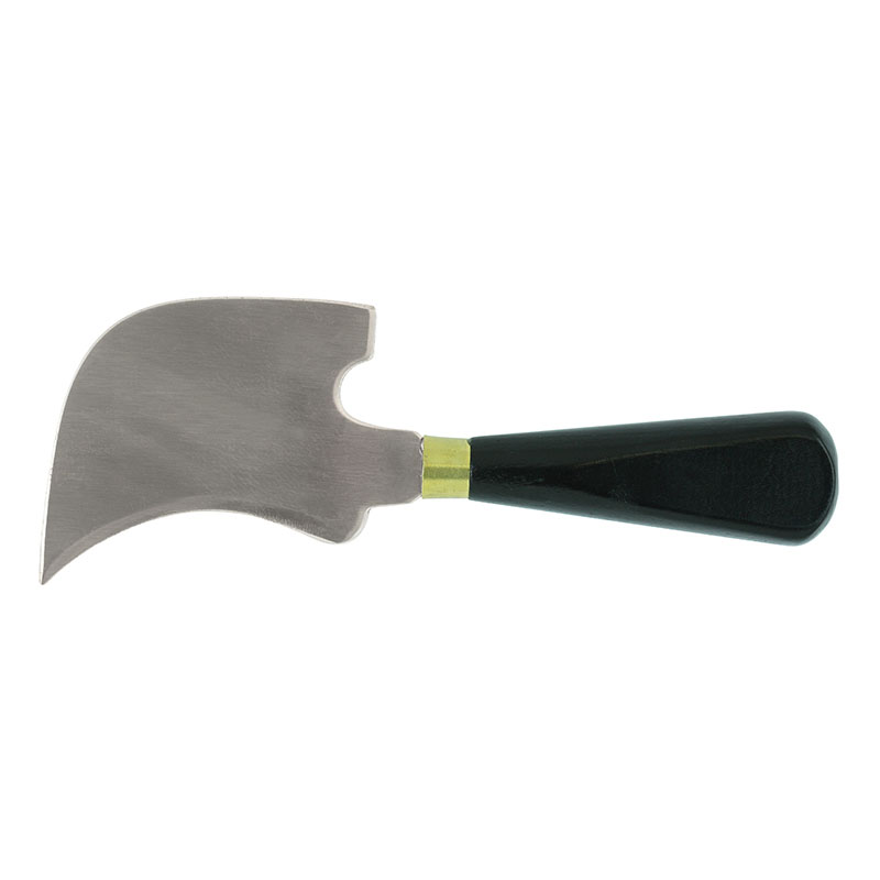 Compact hatchet with a broad steel blade and a black handle, displayed horizontally