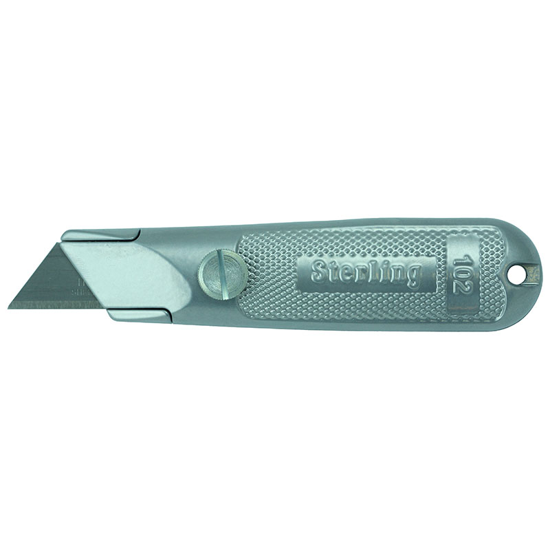Metal utility knife with extended blade and textured grip handle (retractable craft knife)