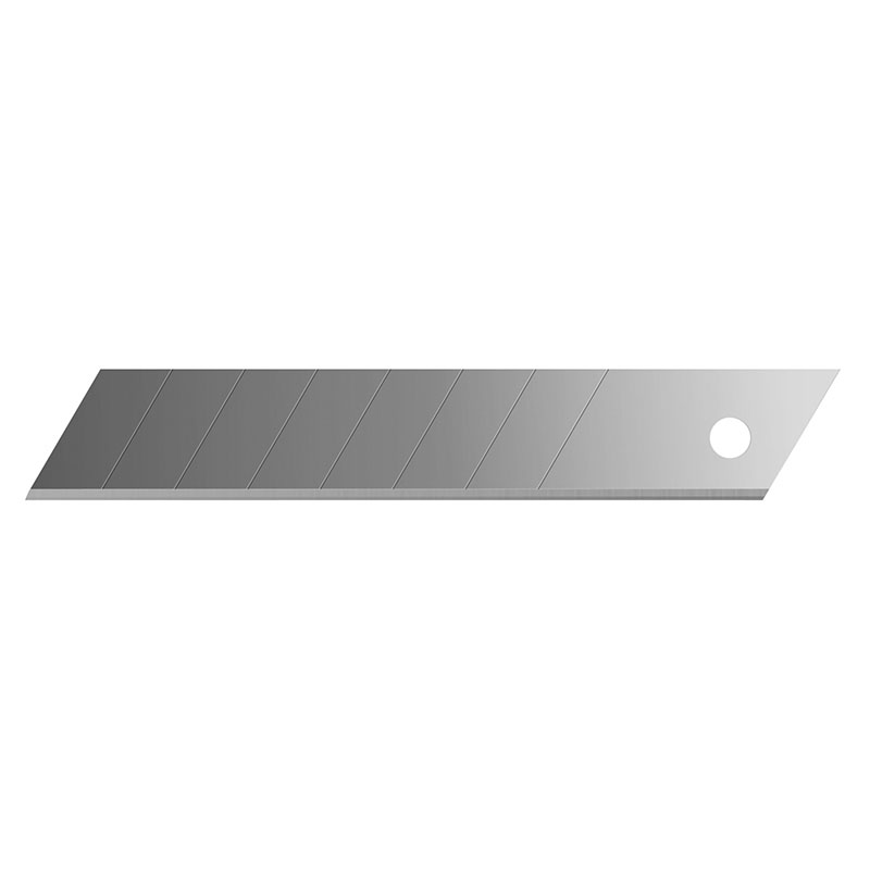 Long metal blade with diagonal grooves and a circular hole near the right end.