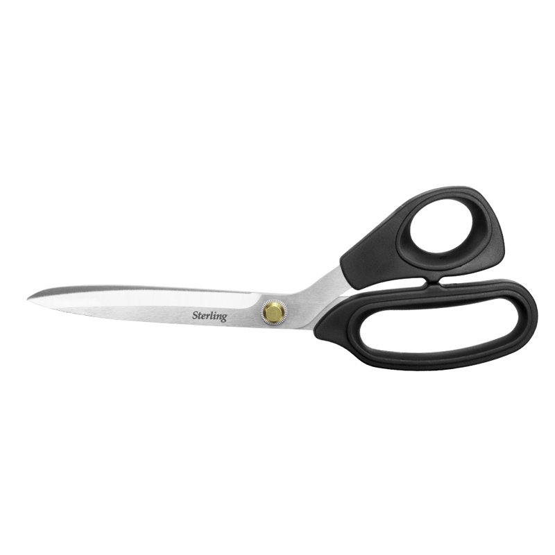 Sterling kitchen scissors with black ergonomic handles and stainless steel blades.