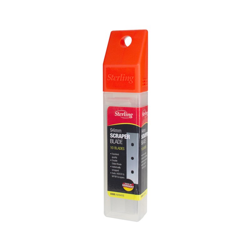 Sterling 94mm scraper blade set in a clear plastic case with an orange top cap on the lid area