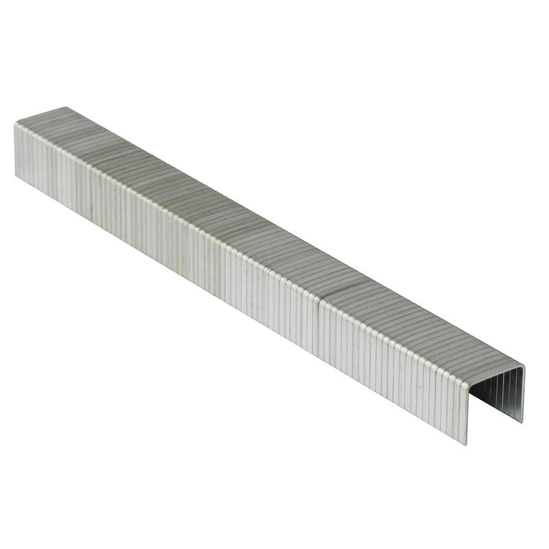 Long strip of galvanized steel staples for a staple gun