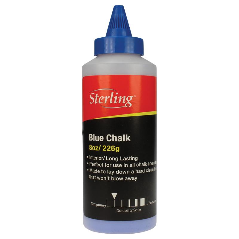 Sterling Blue Chalk bottle with blue cap and red label, 8 oz (226 g)