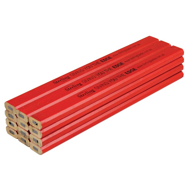 Stack of red pencils with flat eraser ends, printed with 'Sterling GIVING YOU THE EDGE' along the sides.
